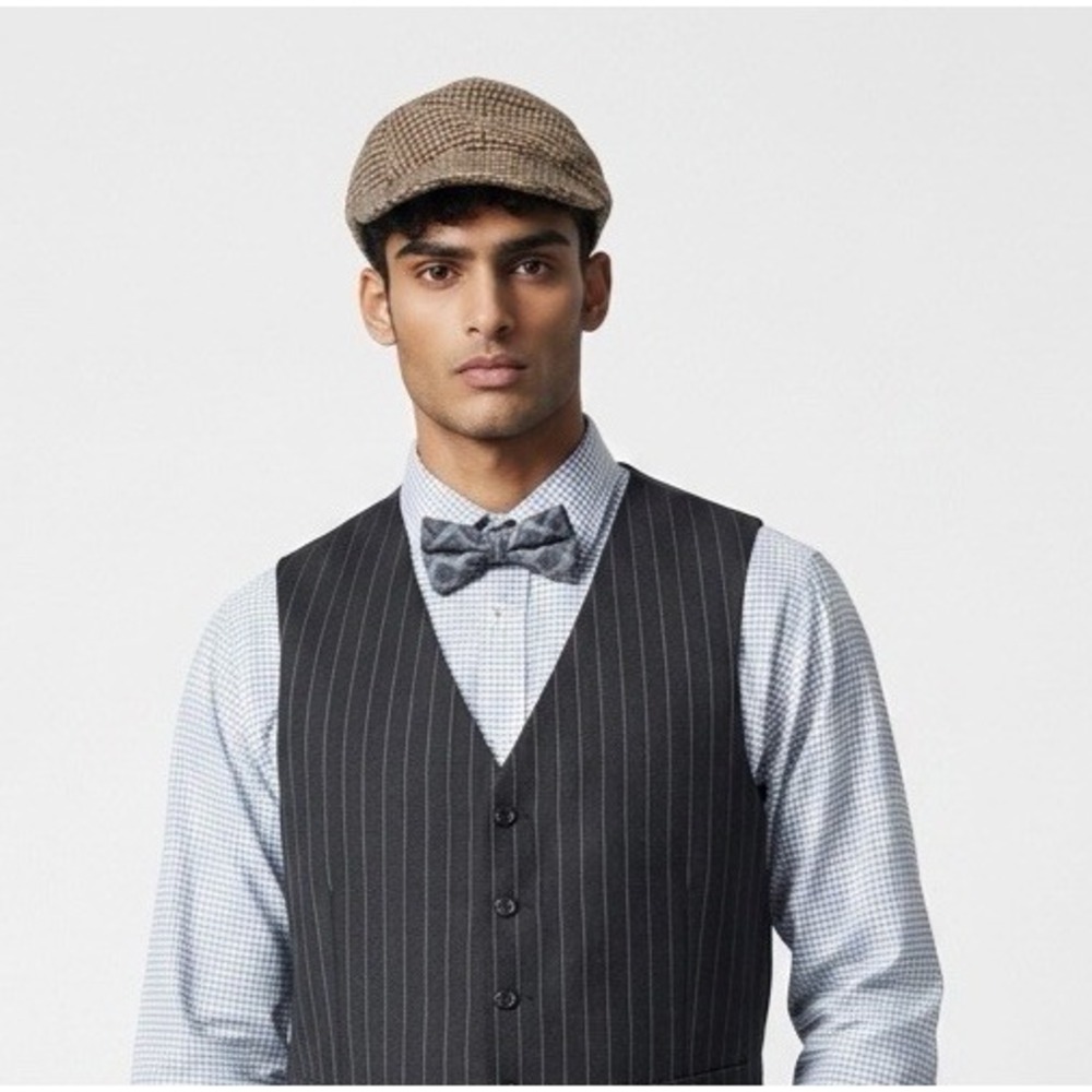 NEW BEN SHERMAN Vintage 1920s inspired Short Brim PAPER BOY Hat Hounds Tooth CAP